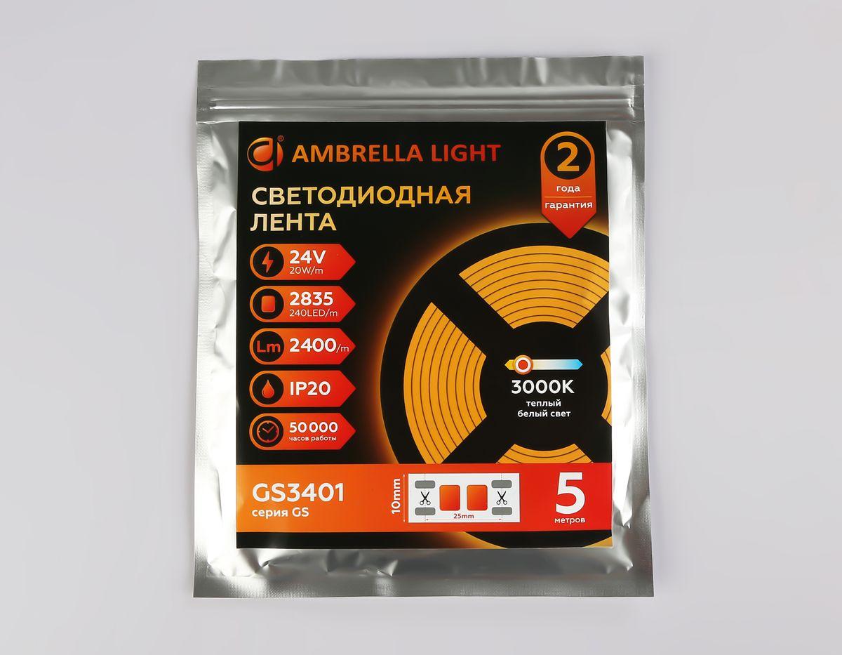 фото светодиодная лента ambrella light 20w/m 240led/m 2835smd теплый белый 5m gs3401 | 220svet.ru
