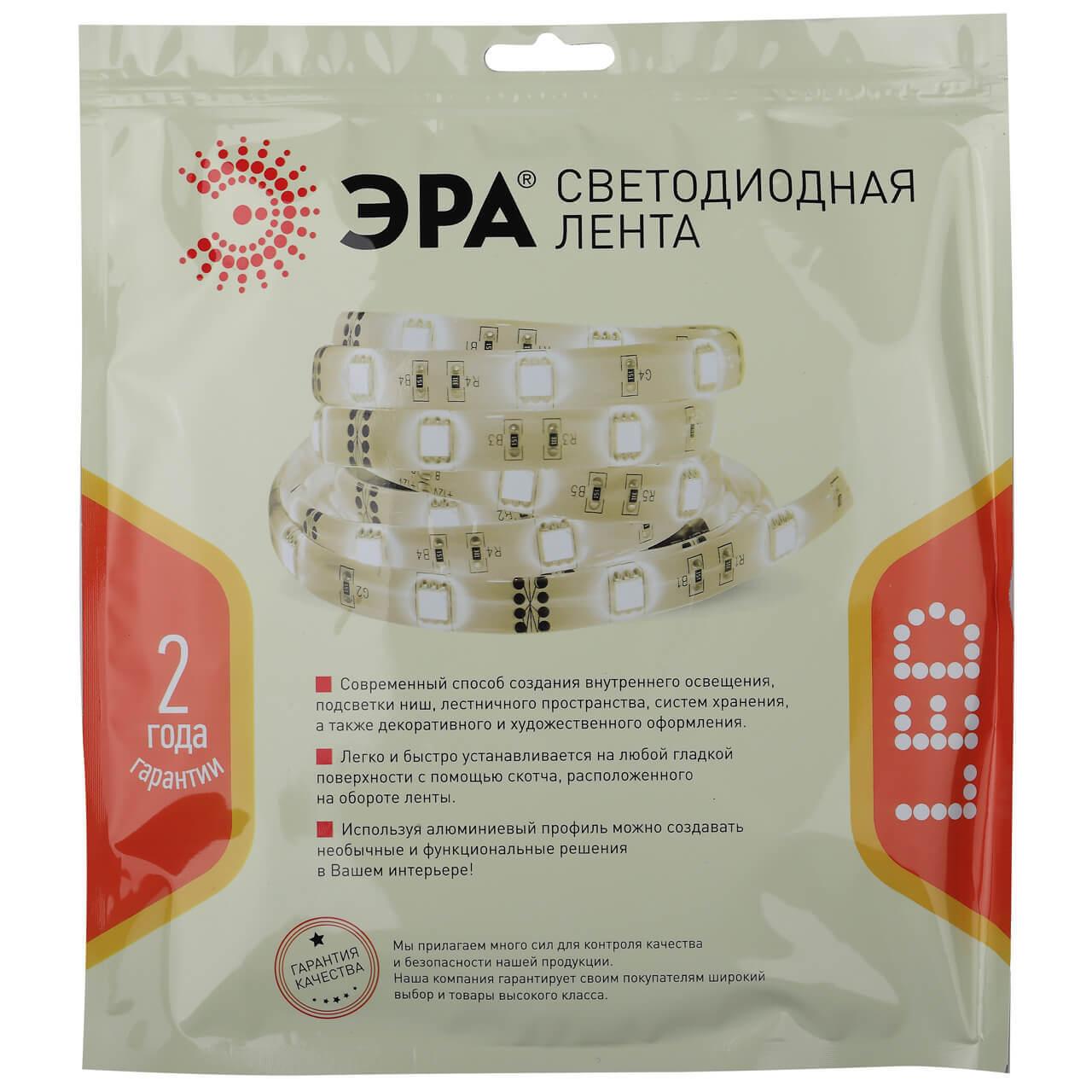 фото светодиодная влагозащищенная лента эра 4,8w/m 60led/m 2835smd белый 5m ls2835-4,8-60-24-65-4000к-5m б0043111 | 220svet.ru