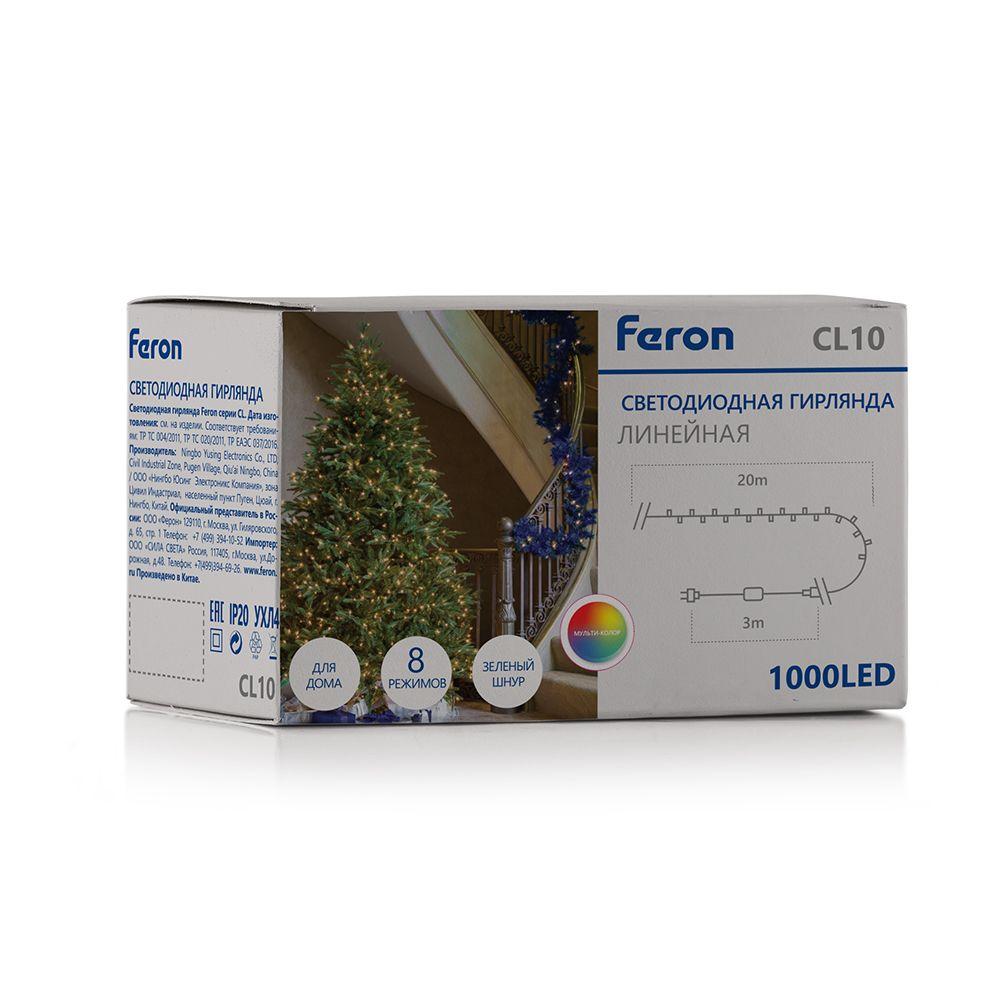 фото светодиодная гирлянда feron линейная 230v мультиколор 8 режимов cl10 48182 | 220svet.ru