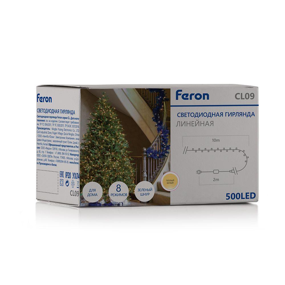фото светодиодная гирлянда feron линейная 230v теплый белый 8 режимов cl09 48178 | 220svet.ru