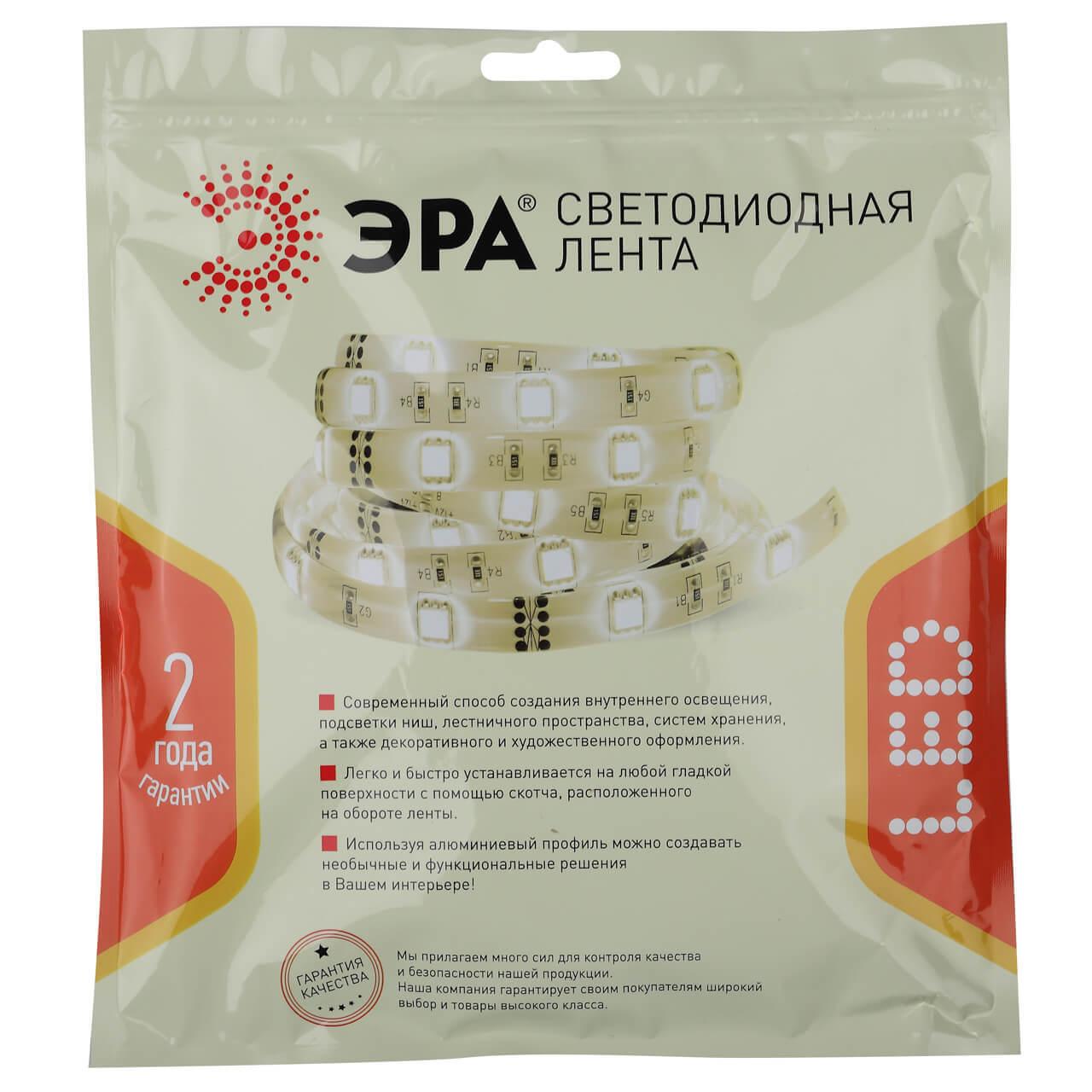 фото светодиодная влагозащищенная лента эра 14,4w/m 60led/m 5050smd теплый белый 5m ls5050-14,4-60-24-65-2700к-5m б0043116 | 220svet.ru