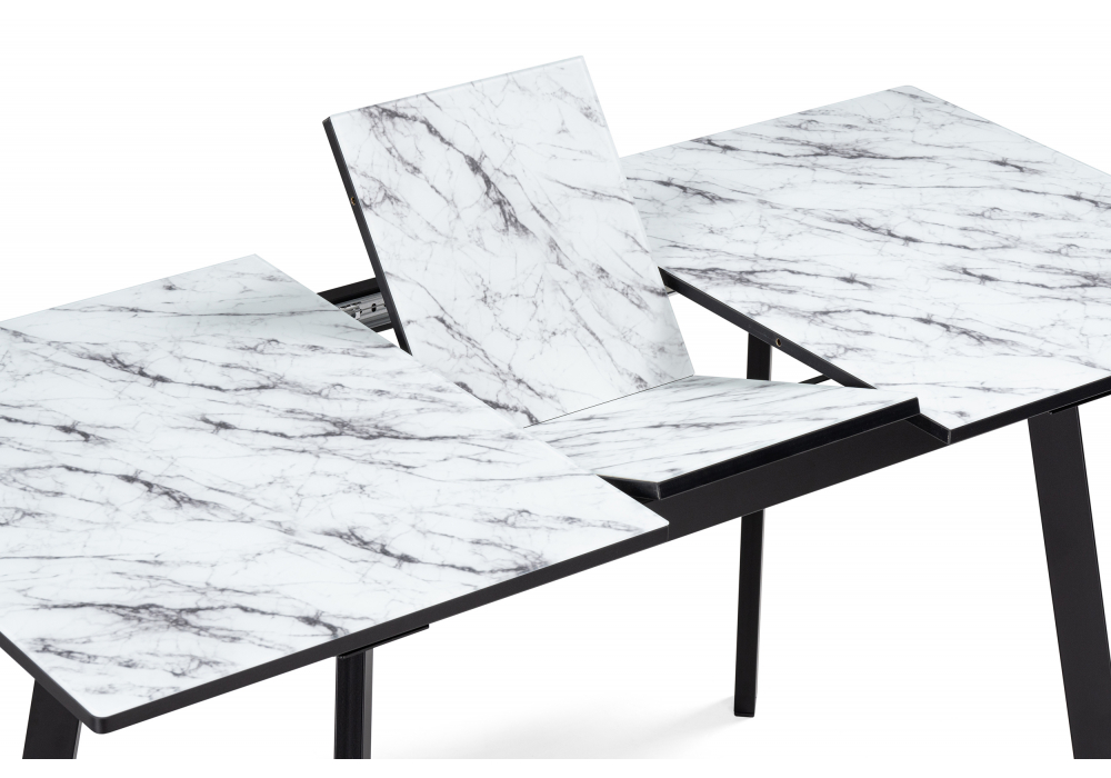 фото стол стеклянный раскладной 110(140)х68х76 woodville агни мрамор белый / черный матовый 528558 | 220svet.ru