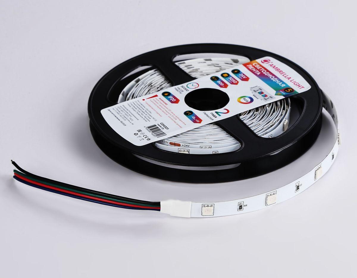 фото светодиодная лента ambrella light 7,2w/m 30led/m 5050smd rgb 5m gs4301 | 220svet.ru
