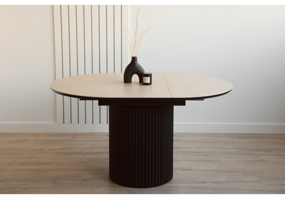 фото керамический стол раскладной woodville стивен 100(140) okara light yellow / черный 664695 | 220svet.ru