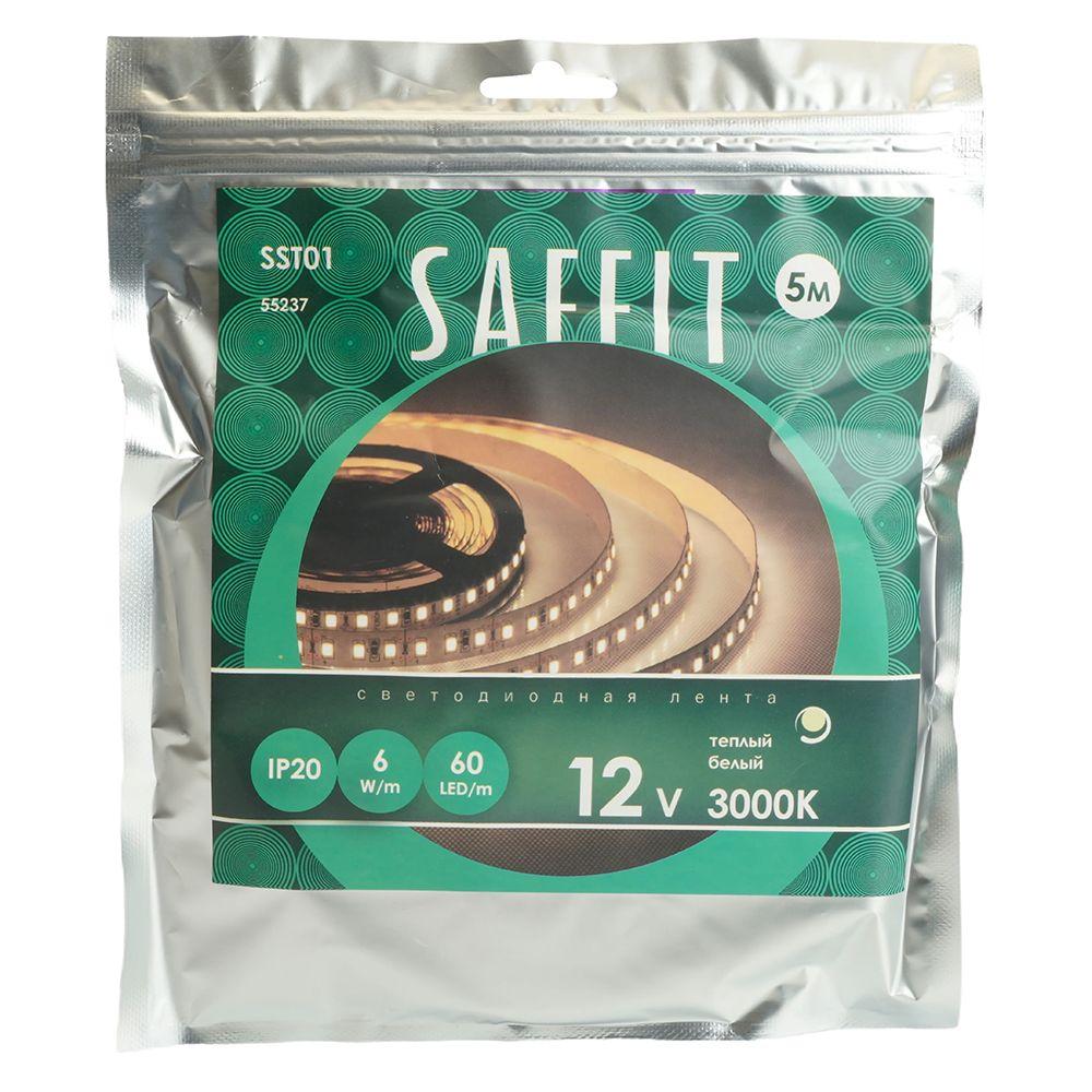 фото светодиодная лента saffit 6w/m 60led/m 2835smd теплый белый 5м sst01 55237 | 220svet.ru