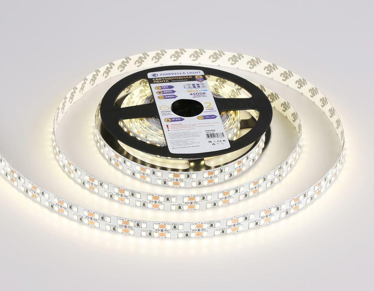 фото светодиодная лента дневной белый ambrella light 24w/m 240led/m 2835smd 4500к 5m gs1702 | 220svet.ru