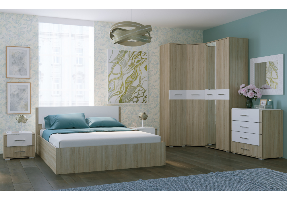 фото полутораспальная кровать 140x200 woodville теплиса сонома / белый 715062 | 220svet.ru