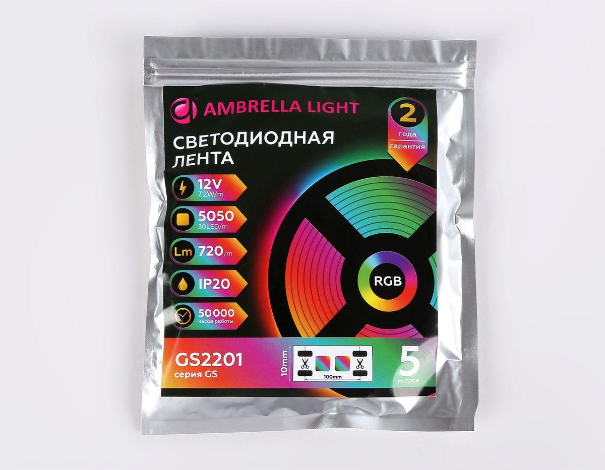 фото светодиодная лента ambrella light 7,2w/m 30led/m 5050smd rgb 5m gs2201 | 220svet.ru