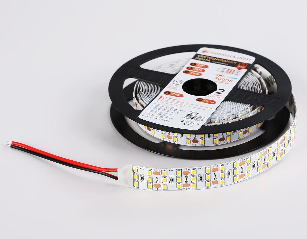фото светодиодная лента теплый белый ambrella light 26w/m 324led/m 2835smd 3000к 5m gs3901 | 220svet.ru