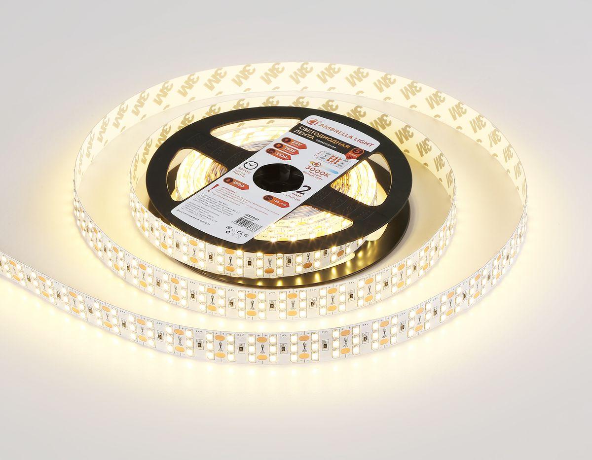 фото светодиодная лента теплый белый ambrella light 26w/m 324led/m 2835smd 3000к 5m gs3901 | 220svet.ru