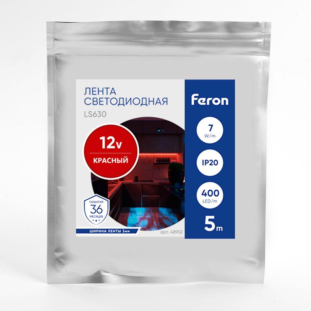 фото светодиодная лента feron 7w/m 400led/m cob красный 5м ls630 48952 | 220svet.ru